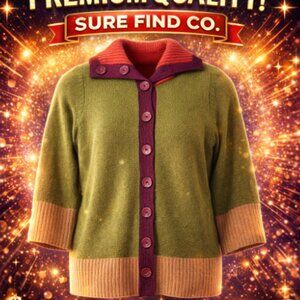 Cj Banks VTG  Tri Color Block Knit Cardigan Sweater with oversized buttons W Sm